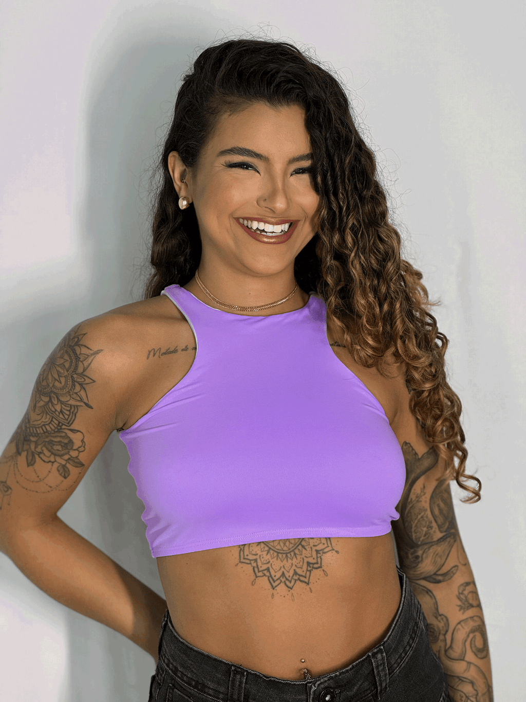 Blusa Regata Bianca Lilas